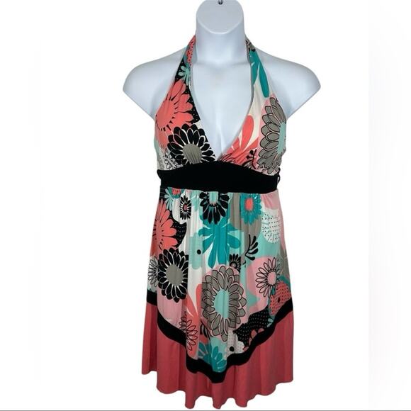 Candie's Vintage Floral Halter Dress Y2K Tropical Print Size Large - Picture 2 of 10